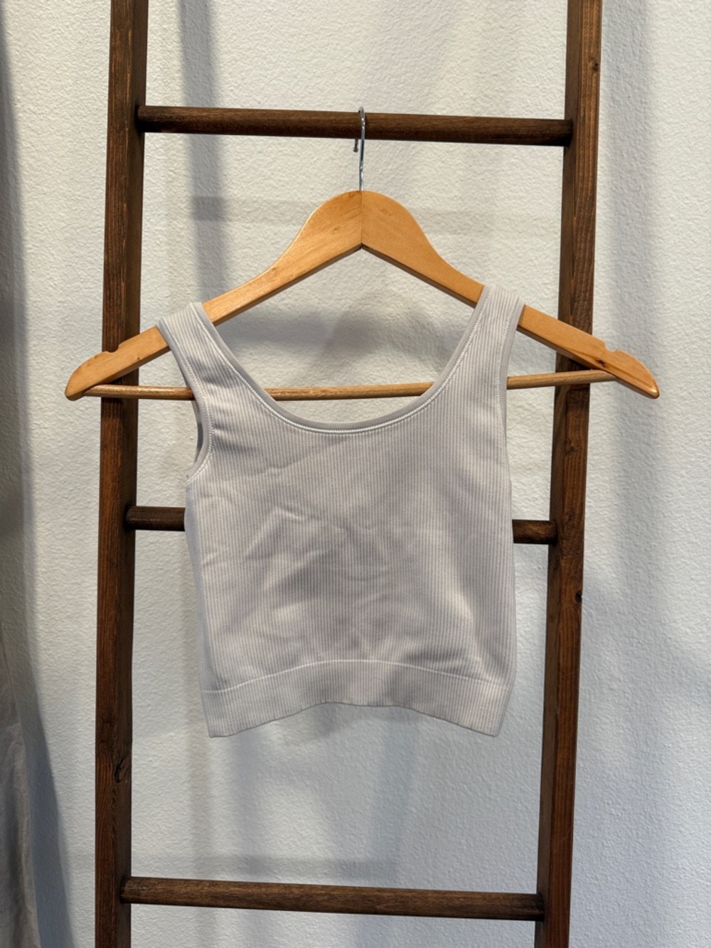 Athleta Light Gray Ribbed Scoop Neck Crop Tank